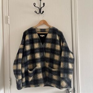 Madewell Brushed Jacquard Wrap-Front Plaid Cardigan Size Medium Wool Blend